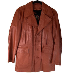 Vtg Sears Leather Shop Reddish Brown Leather Jacket 70s Ranch Removable liner 40
